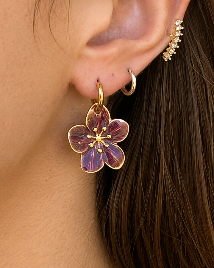 Flower hoop earrings waterproof steel