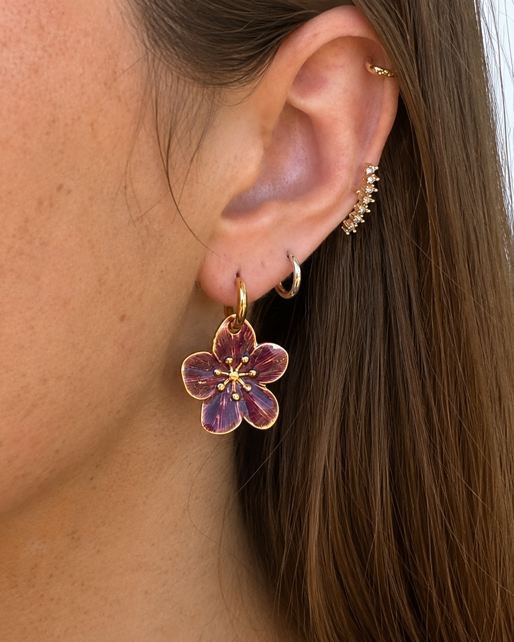 Flower hoop earrings waterproof steel