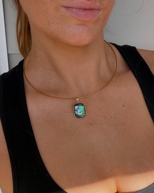 abalone pendant on wire necklace waterproof gold silver