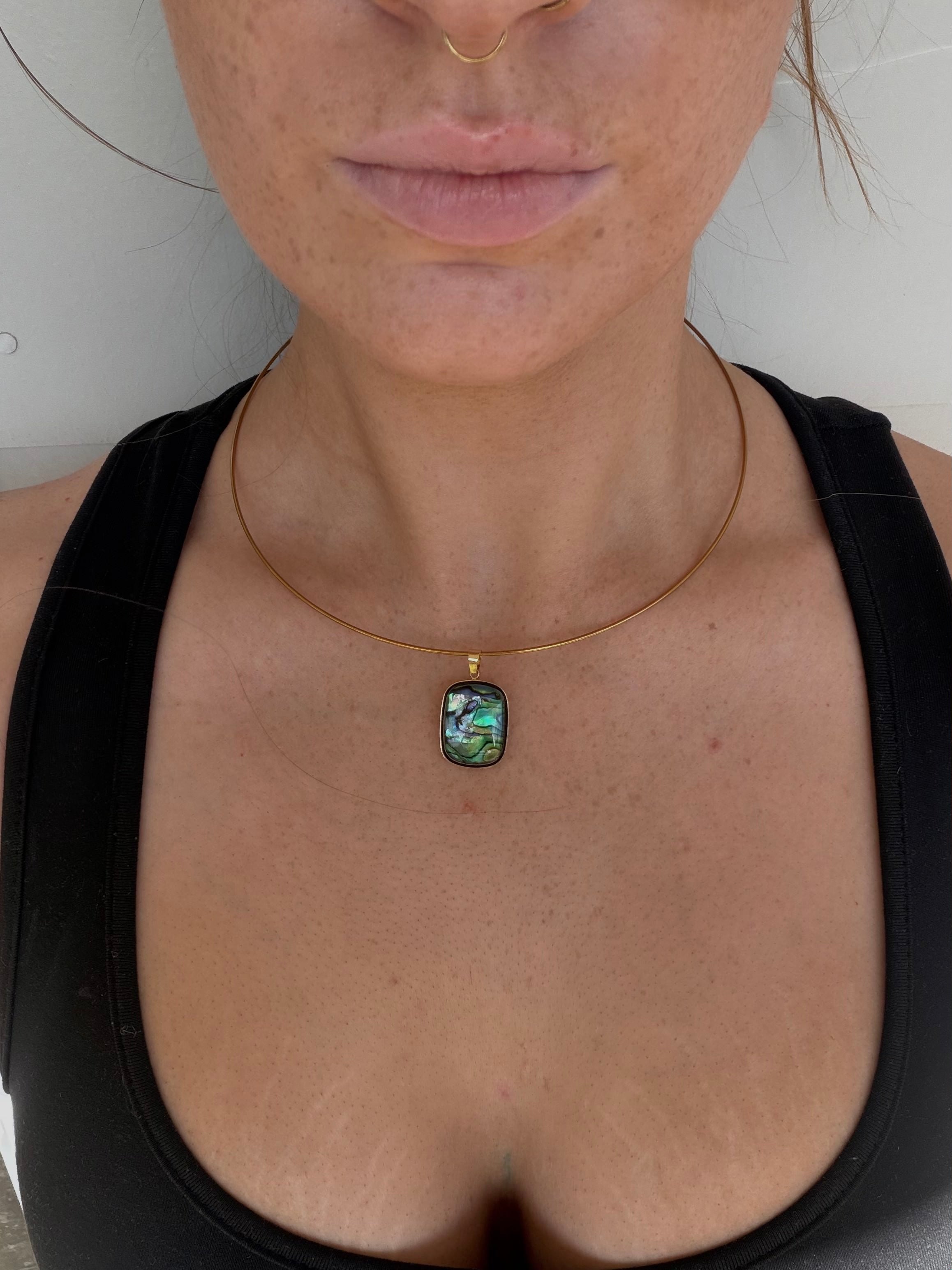 abalone pendant on wire necklace waterproof gold silver stainless steel