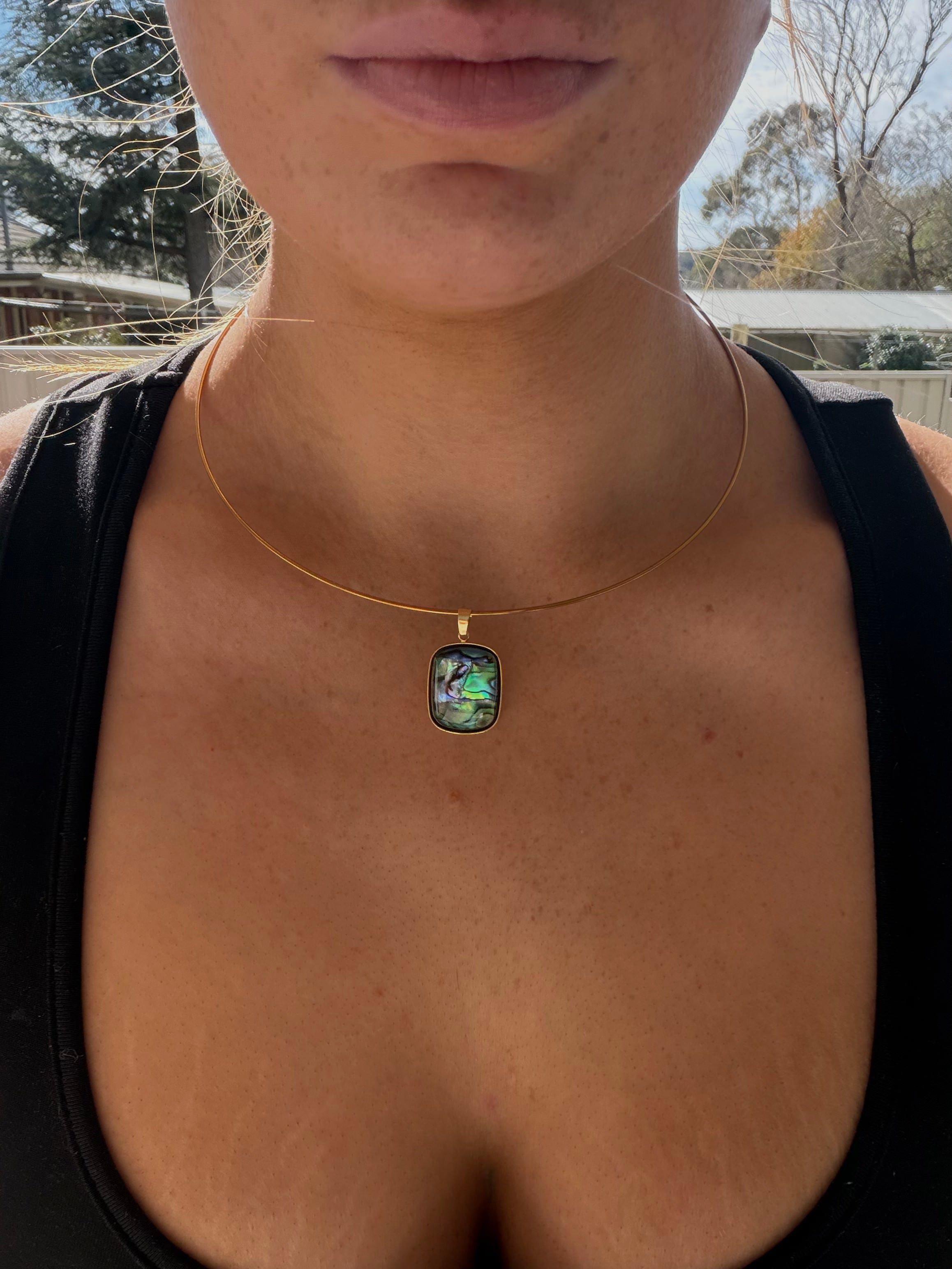 abalone pendant on wire necklace waterproof