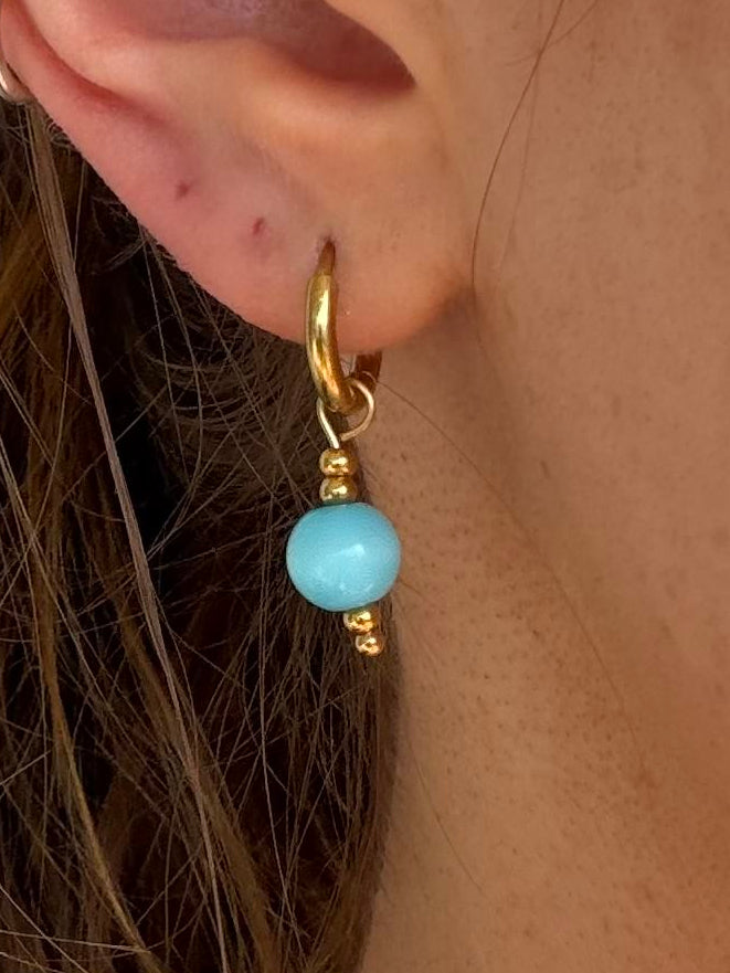 blue iridescent huggie hoop earrings vintage gold stainless steel