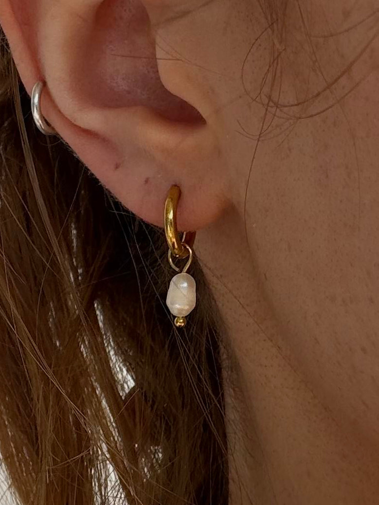 dainty pearl huggies hoop earrings waterproof