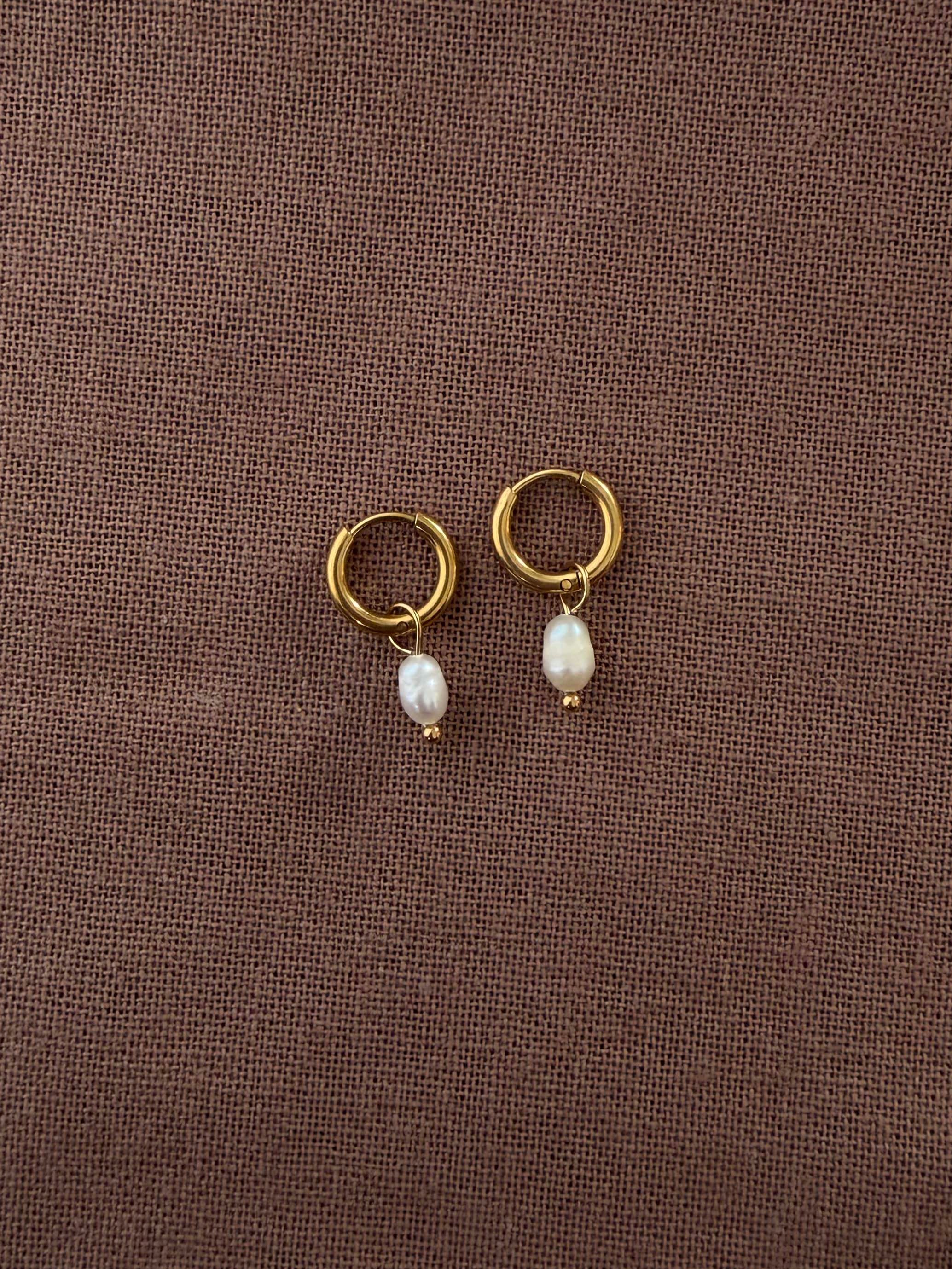 dainty pearl huggies hoop earrings waterproof