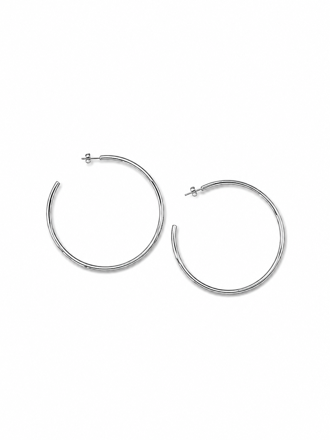 A pair of silver-toned open hoop earrings with a textured finish, displayed on a clean white background.