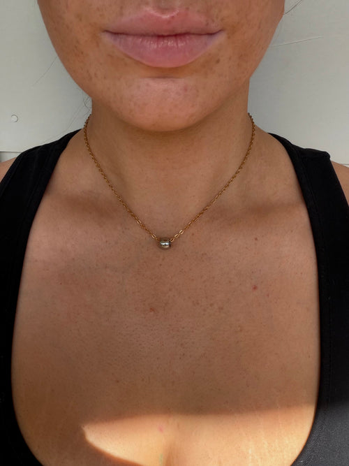 two toned stainless steel necklace.