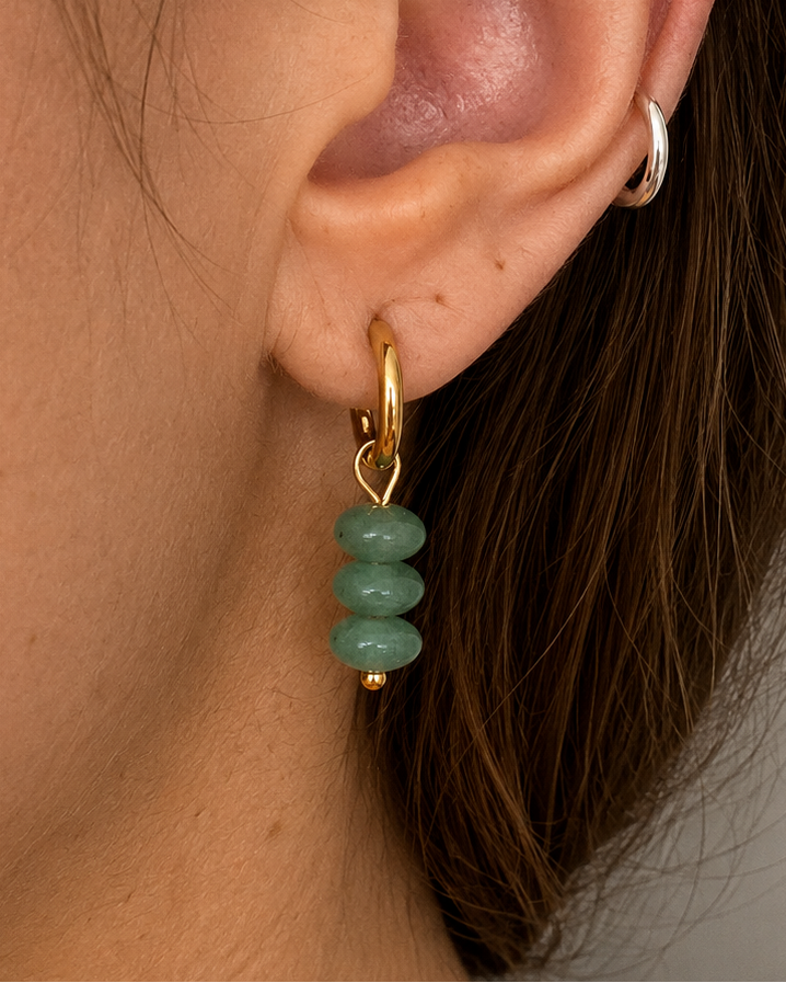 vintage green stone huggie earrings gold steel