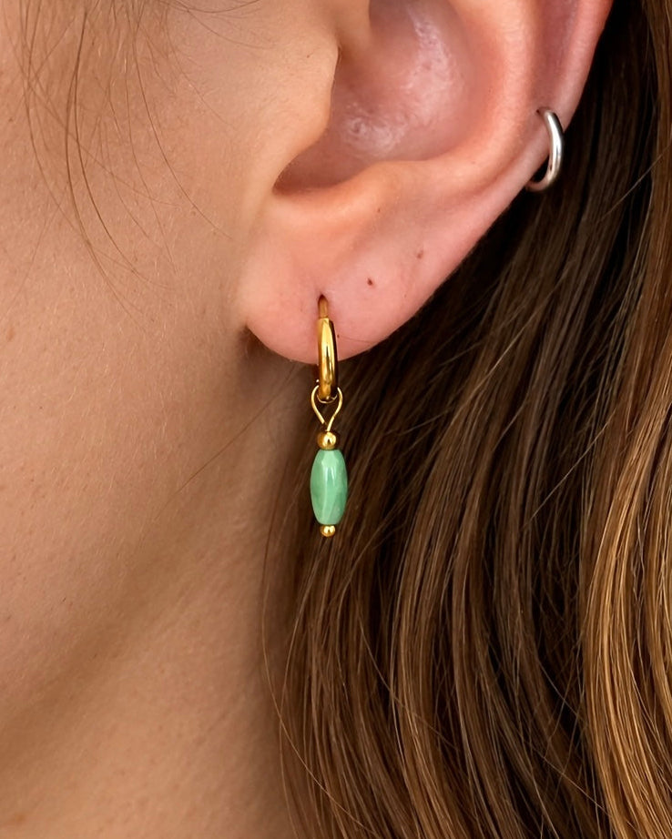 green beaded huggie earring